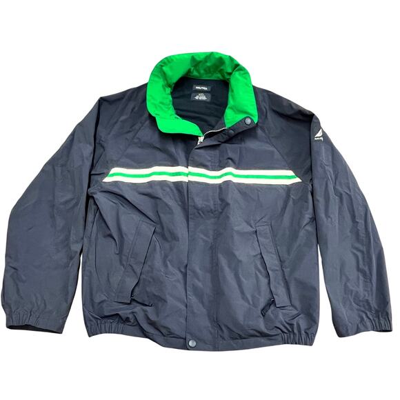 Vintage 90s Nautica Mens XXL Sailing Windbreaker Raincoat NS-83 Hooded Blue - Picture 1 of 16